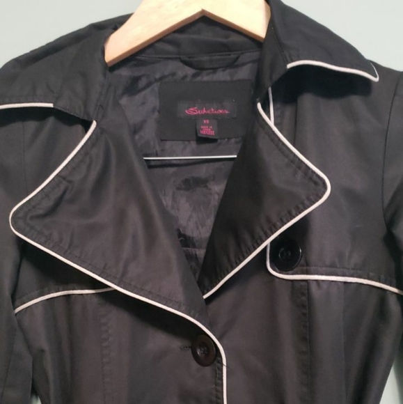 Seductions black trench coat with white trim - Picture 10 of 10